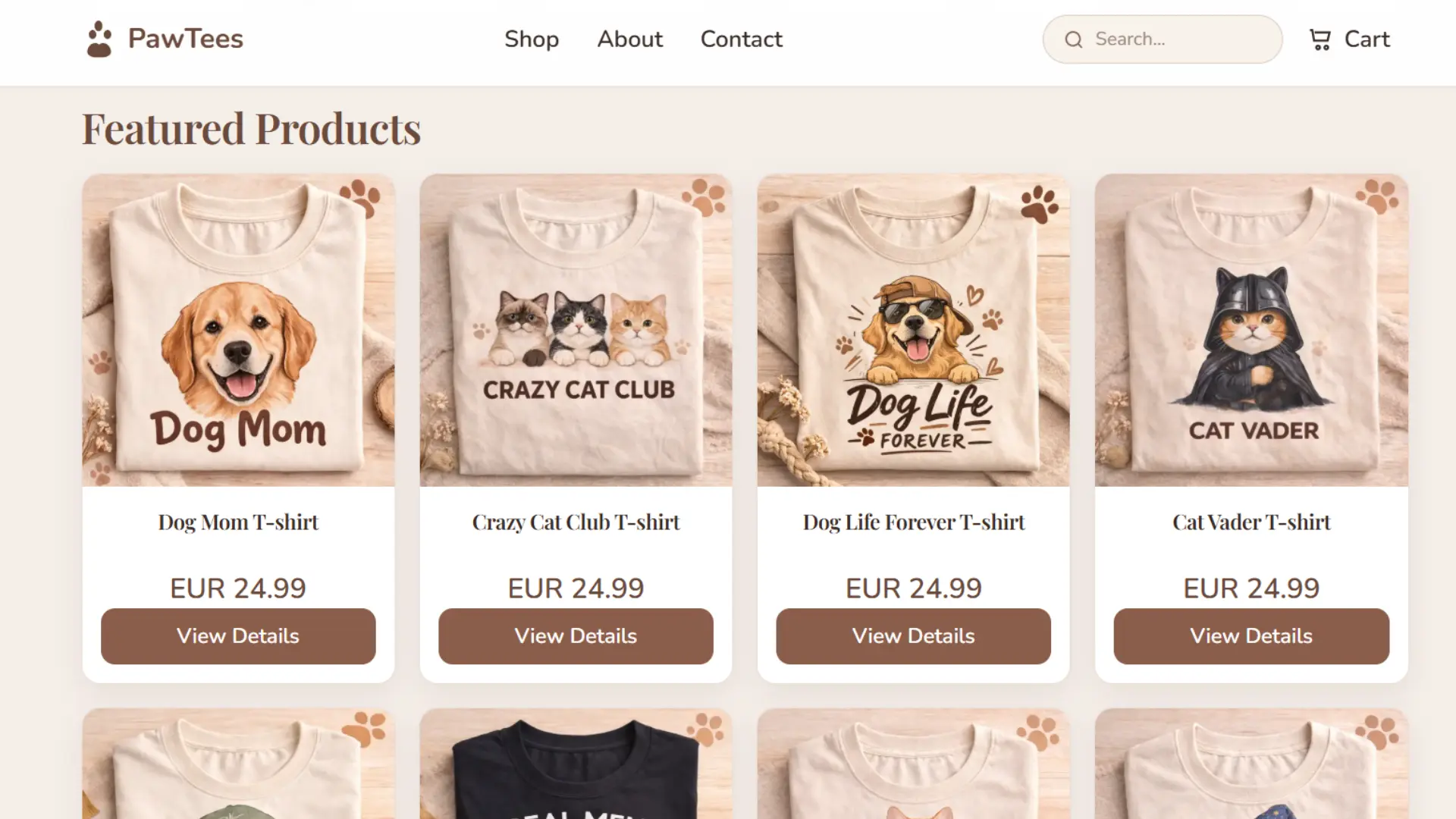 Pawtees pet lovers apparel website thumbnail
